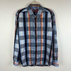 Robert Graham blue/orange plaid button down shirt/Men’s XL
